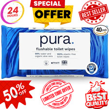 Pura Flushable Moist  Toilet  Tissue Wipes, 1 Pack Of 40 Wet Wipes UK