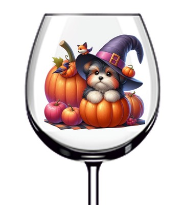 12x bunte Halloween Kürbis Hund Vinyl Aufkleber Abziehbild Becher Weinglas Tasse