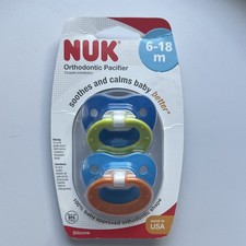 NUK BPA-Free Ortho Silicone Pacifiers 2-Pack 6-18m Blue/Green/Orange