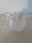 Vintage Unsigned Fenton White Hobnail Milk Glass Vase Double Crimped Edge 3”
