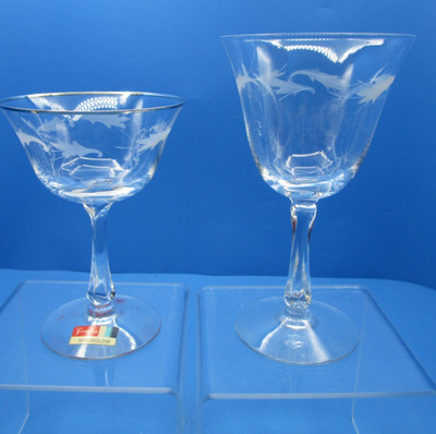 FOSTORIA GLASS 2 #6085 Petite Moonglow Before After Factory Examples Signed 1960