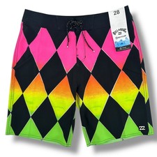 Billabong Sundays Pro 15" Neon Diamond Performance Board Shorts Boys Sz 28 XL