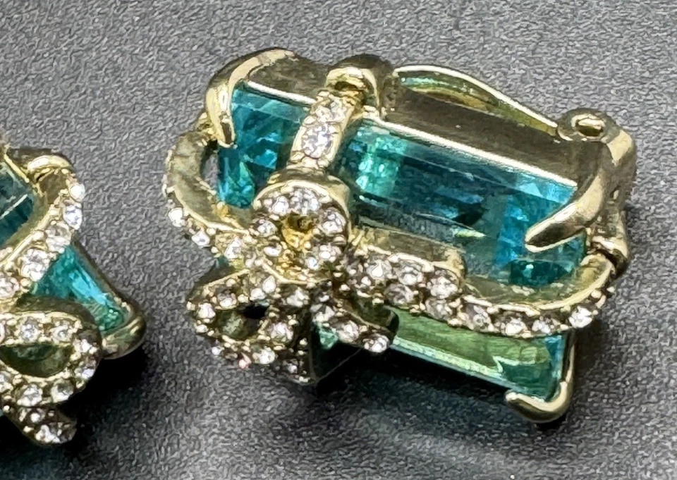 HEIDI DAUS Bow Rapture Aqua Blue Clear Rhinestone )Clip-On Style Earrings - Image 4 of 4