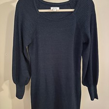 Nine West Metallic Sweater Dress Puff Sleeve Blue Night Out L