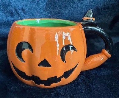 Arlington Designs Halloween Jack O  Lantern Coffee Mug Witch s Broom Handle