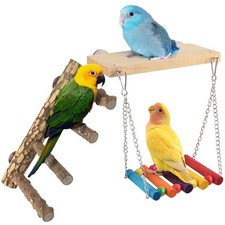 3in1 Bird Chewing Toys for Small Animal, Wooden Ladder Perch for Cage, Parrot...