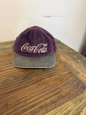 Vintage Coca-Cola Corduroy Maroon Brown Adjustable Hat With Leather Strap