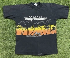 Vintage 80's Harley Davidson Pacific Hawaii T-Shirt Men's S Crazy Shirt Hawaii