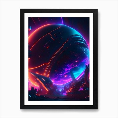 Cosmic Neon Nights Space Art Print Framed Wall Art Poster Canvas Print Picture