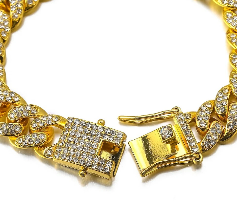 Collar Cadena Cubana Chapado en Oro 18K 12mm 18" Miami Cristal Completo Estrás Circonita Foto 3 de 4