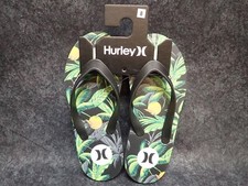 Hurley Men's Palm Tree Flip Flop Sandals Green/Black 8 NEW HU4