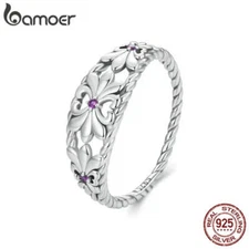 Solid 925 Sterling Silver Retro Iris Ring European Elegant Statement Rings For W