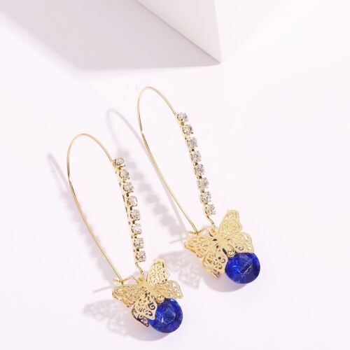 Betsey Johnson CZ Butterfly Dangle Earrings Amethyst Colored CZ Stone Accents - Picture 3 of 6