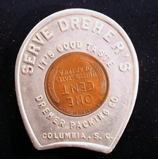 NICE encased 1957-d Lincoln Cent - Dreher Packing Co., Columbia, South Carolina