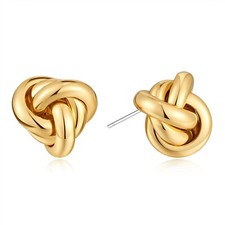 Gold/Silver Knot Stud Earrings Chunky Link Earrings Cute knot Earrings for Wo...