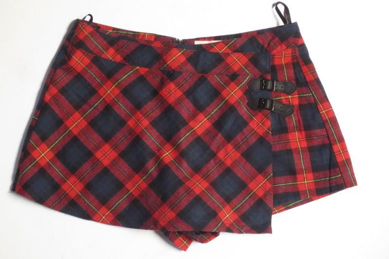 Miss Daisy Red Blue Tartan Plaid Mini Skirt Skort Sz L -Emo