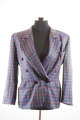 Escada Blazer Margaretha Ley 36 blau bunt kariert Zweireiher Seide wie Neu D308 - Bild 1 von 4