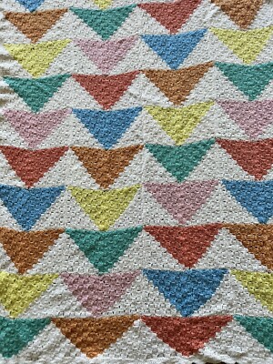 NEW Hand Crocheted Throw Blanket Afghan 60x48 Geometric Scalloped Edge Hygge