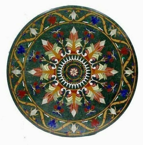 18" Green Marble Coffee Center Table Top Inlay Malachite Mosaic round - Picture 3 of 4