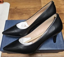 Cole Haan Women's Pointed Toe 65mm Stiletto Pump Black Leather Heels, Size 7 B