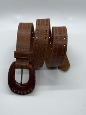 Brown Genuine Leather Belt Women's Size 31 Style 1235 Made In USA Intricate