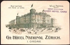 1920s Grand Hotel National Zurich Switzerland Exterior View TRADE CARD Trolley