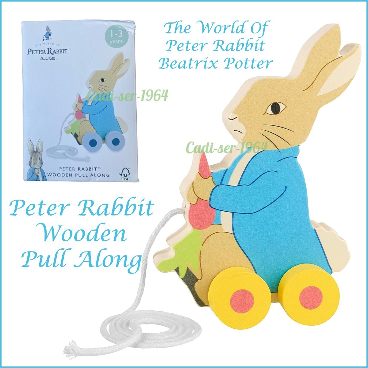 Beatrix Potter Peter Rabbit Wooden Pull Along Toy Baby Gift Toy NEW