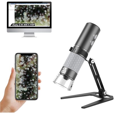 Digital Mikroskop 4K WiFi USB 50-1000x Vergrößerung Lupe mit Ständer 8 LEDs Grau