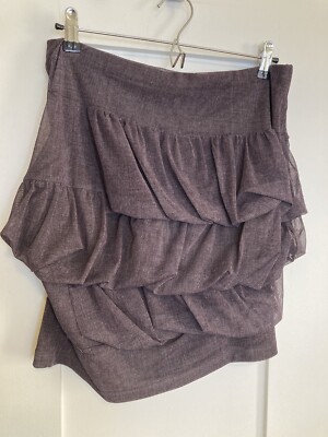 NWOT Cop Copine Zing Ruffle Skirt Brown Poly Elastane Taille 38 US Womens Medium