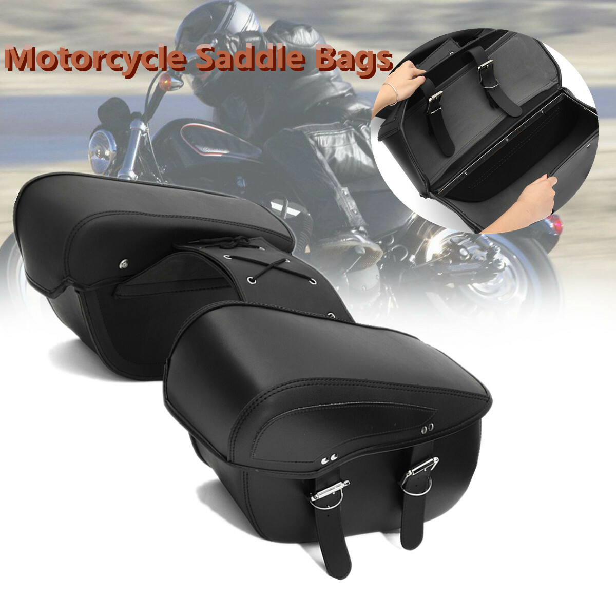 1 Pair Motorcycle Saddlebags Side Bag Black PU For Harley Sportster
