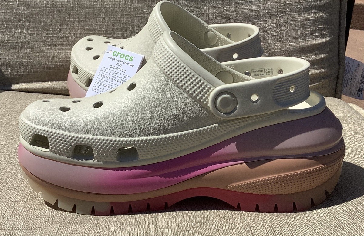 New CROCS UNISEX MEGA CRUSH COLOR DIP CLOG 208988 Bone/Multi