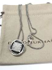 David Yurman Sterling Silver Infinity Pave Diamond 14mm Pendant Necklace