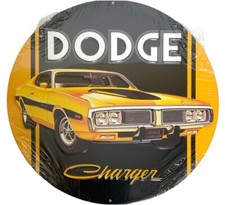 DODGE CHARGER Metal Sign Mancave Garage NEW tin 12" round yellow sealed 1974