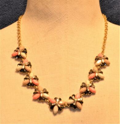 J Crew Goldtone Halskette Mit Pink Beige Klaren Strasssteinen 18''