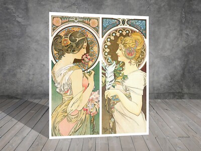 Alphonse Mucha Primel und Feder Jugendstil LEINWAND GEMÄLDE DRUCK FRAUEN 1465