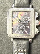 Michele Deco MW06A01A1928 Black Leather Diamond Watch