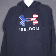 Under Armour Freedom Hoodie Large Black USA Flag Logo Loose Long Sleeve