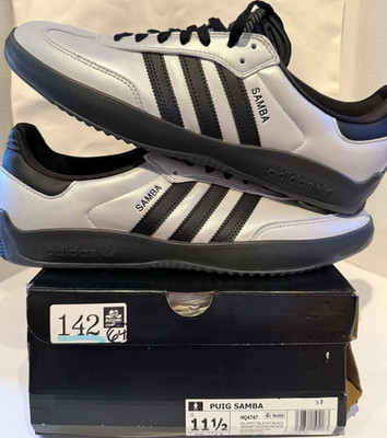 adidas Puig Samba HQ4747 Silver Black Leather Skateboarding Sneaker Men's