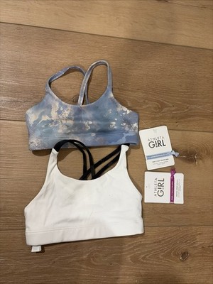 Athleta Girl Upbeat Sports Bra Take It Easy  White Strappy Racerback Size XS 6