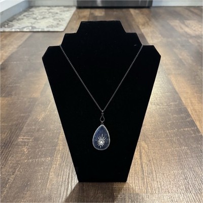 Lucky brand Blue Teardrop Sun Pendant Necklace Rope Chain Adjustable 16 in