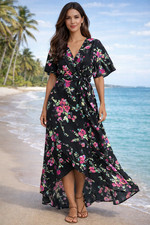 Tahari ASL Wear To Work Multi-Colored Floral-Print Faux Wrap Dress Size 8