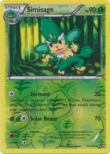 Simisage - 11/146 - Rare - Reverse Holo (Hp) XY Base Set - Grass Pokémon