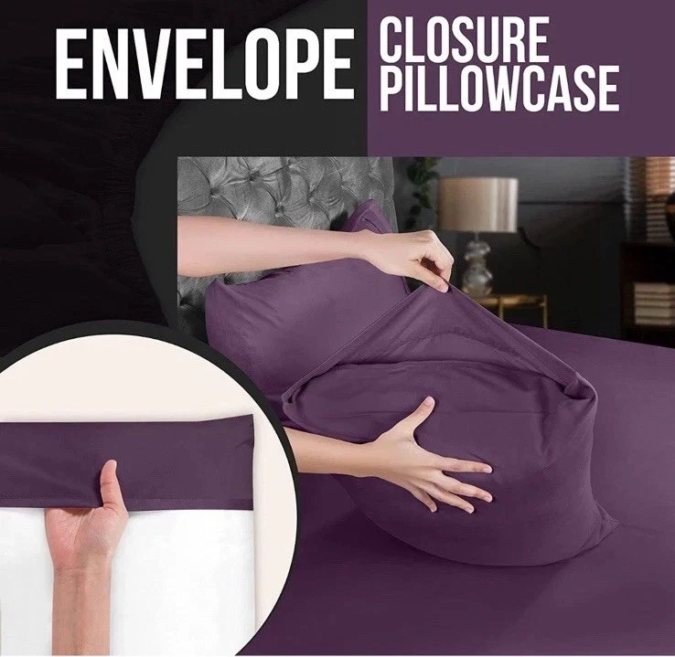 Queen Microfiber 4 Piece Bed Sheet Set with Pillow Cases Utopia. Purple - Image 4 of 4