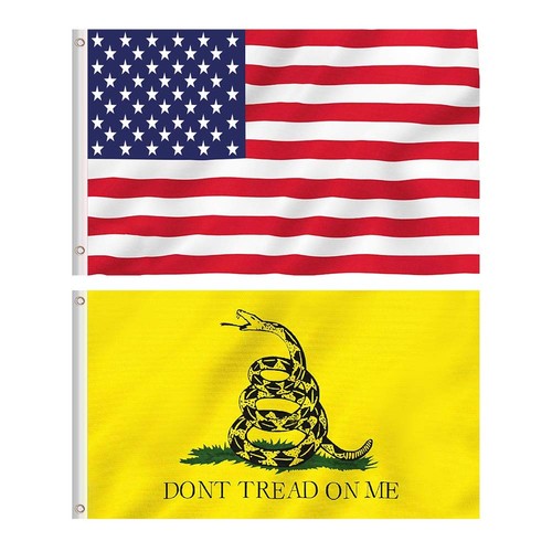 American USA Flag and Gadsden Don't Tread On Me Flag, 2 Polyester Flags, 3 x ... - Picture 1 of 7