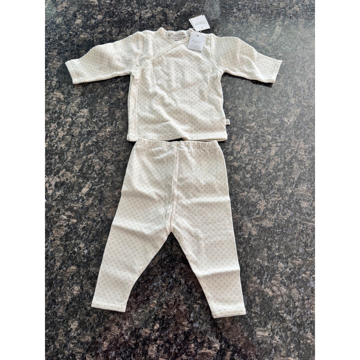 Bonpoint Ensemble Timao Baby Set 3M Cream Gold Metallic Kimono Top 