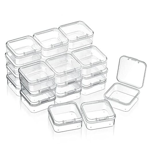 24-Pack Small Clear Plastic Bead Storage Containers 1.7x1.7x0.8 Inches