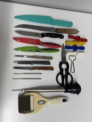 Junk Drawer Lot Of Kitchen Knives And Miscellaneous Utensils See Photos