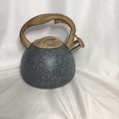 POLIVIAR Tea Kettle Natural Stone Finish w/ Wood Pattern Handle