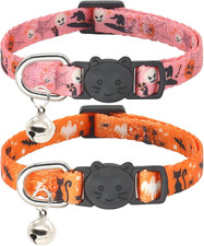 Halloween Cat Collar, 2 Pack, Breakaway Cute Cat Collar with Bells, Halloween