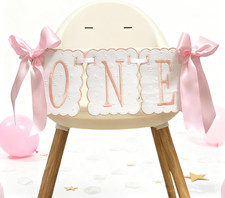 Pink and White Bow ONE High Chair Banner for Girl First Birthday High Chair Bann